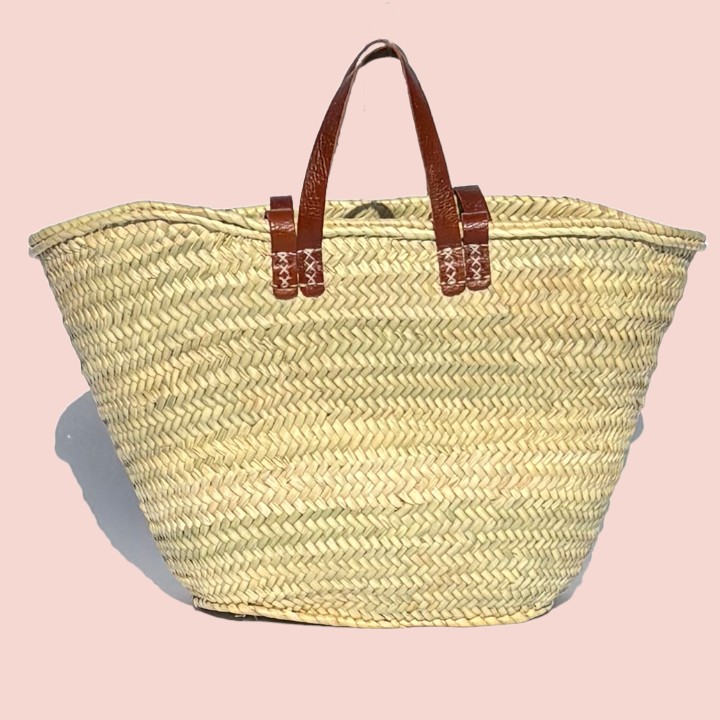 french market bag with brown leather straps